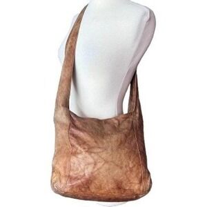 Vintage 90's brown patina leather hobo purse Worn-in Distressed Fest Boho Hippie